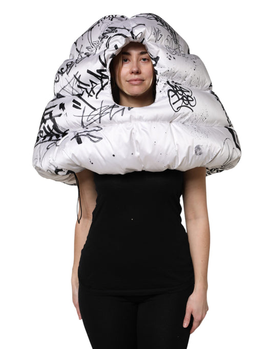 White Polyester Printed Hood Quilted Hat-Dolce & Gabbana-LabelTerrace.com