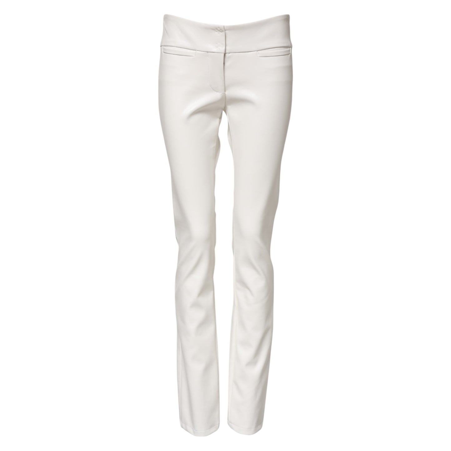 White Polyurethane High Waist Tapered Pants-Dolce & Gabbana-LabelTerrace.com