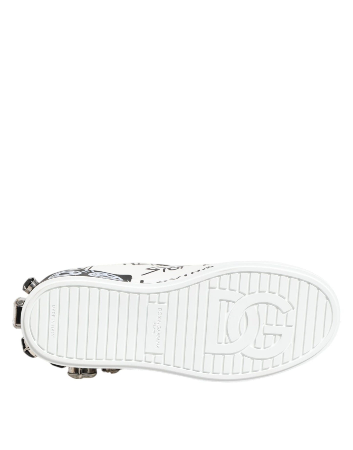 White Portofino Crystal Sneakers Shoes-Dolce & Gabbana-LabelTerrace.com