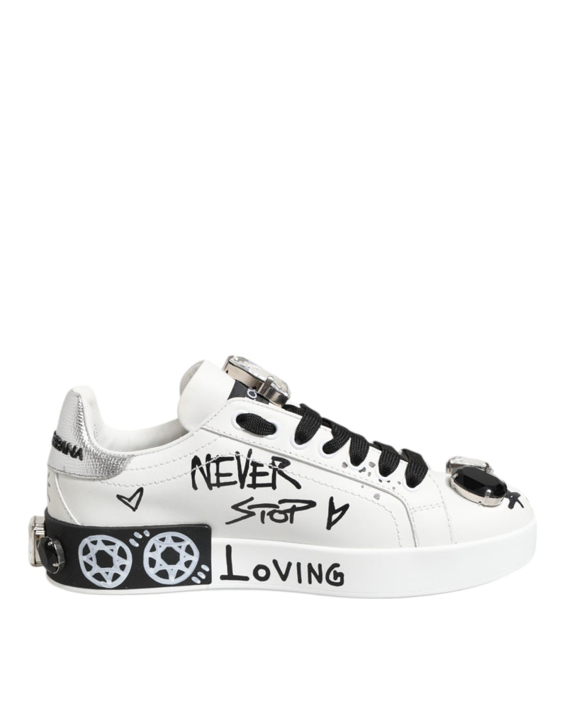 White Portofino Crystal Sneakers Shoes-Dolce & Gabbana-LabelTerrace.com