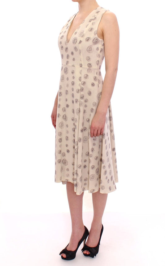 White Printed Shift V-neck Sheath Dress-Andrea Incontri-LabelTerrace.com