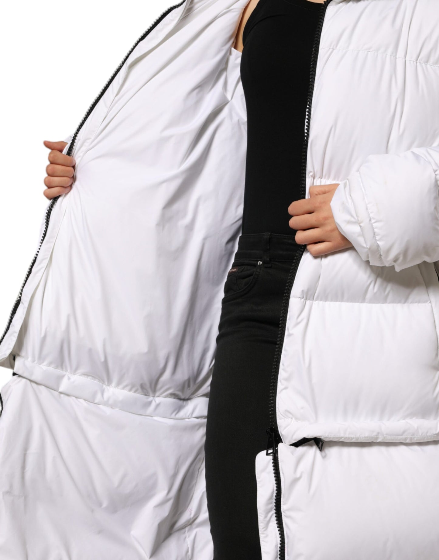 White Puffer Quilted Full Zip Coat Jacket-Dolce & Gabbana-LabelTerrace.com