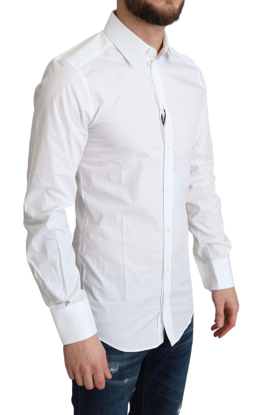 White Pure Cotton Men Dress Formal Shirt-Dolce & Gabbana-LabelTerrace.com