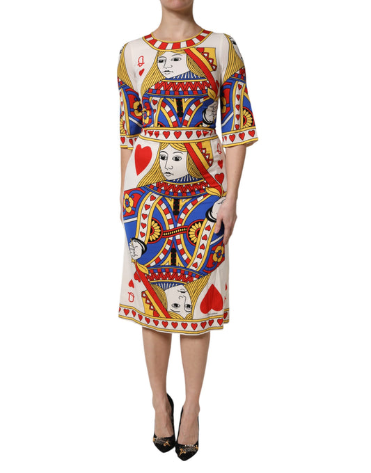 White Queen Of Heart Short Sleeve Midi Dress-Dolce & Gabbana-LabelTerrace.com