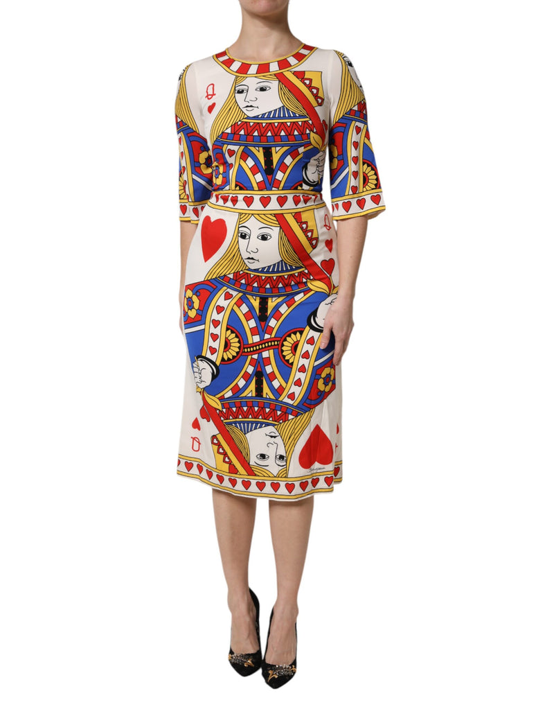 White Queen Of Heart Short Sleeve Midi Dress-Dolce & Gabbana-LabelTerrace.com