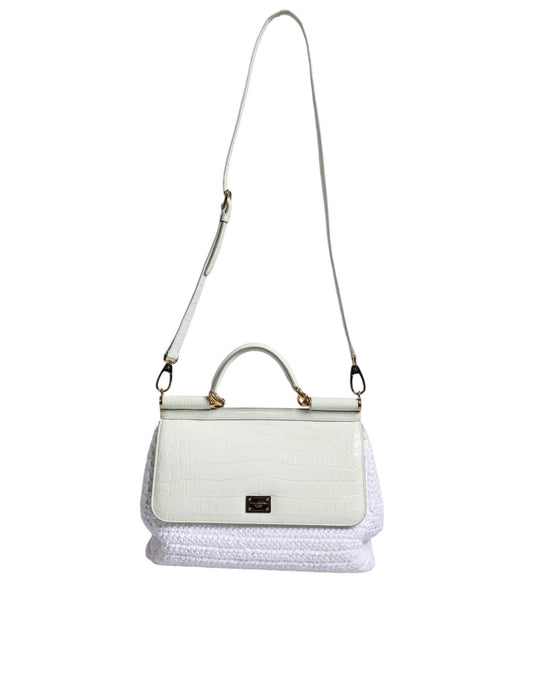 White Rafia Leather SICILY Crossbody Bag-Dolce & Gabbana-LabelTerrace.com