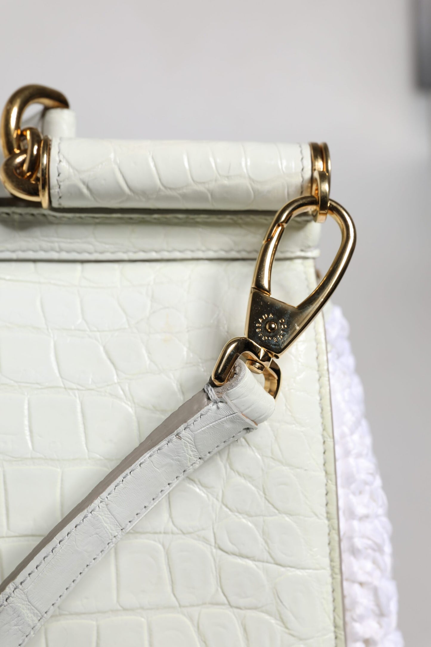 White Rafia Leather Top Handle Crossbody Bag-Dolce & Gabbana-LabelTerrace.com