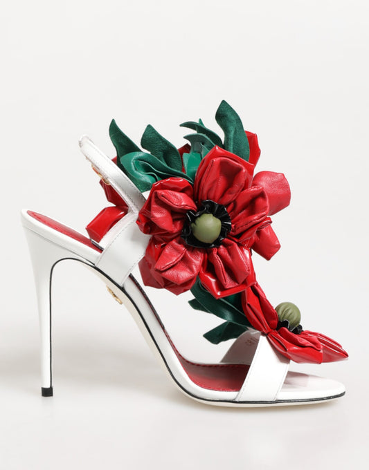 White Red Floral Detailing Sandals Shoes-Dolce & Gabbana-LabelTerrace.com