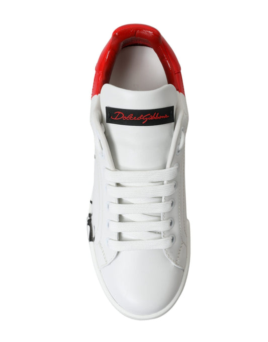 White Red Lace Up Womens Low Top Sneakers Shoes-Dolce & Gabbana-LabelTerrace.com