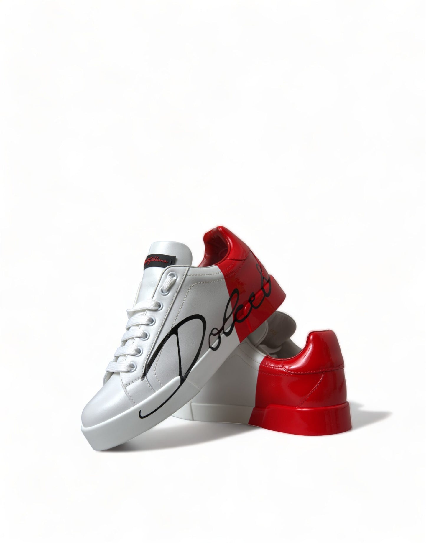 White Red Lace Up Womens Low Top Sneakers Shoes-Dolce & Gabbana-LabelTerrace.com