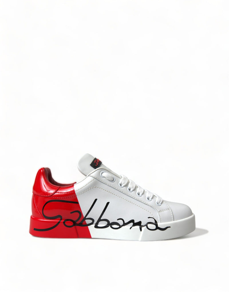 White Red Lace Up Womens Low Top Sneakers Shoes-Dolce & Gabbana-LabelTerrace.com
