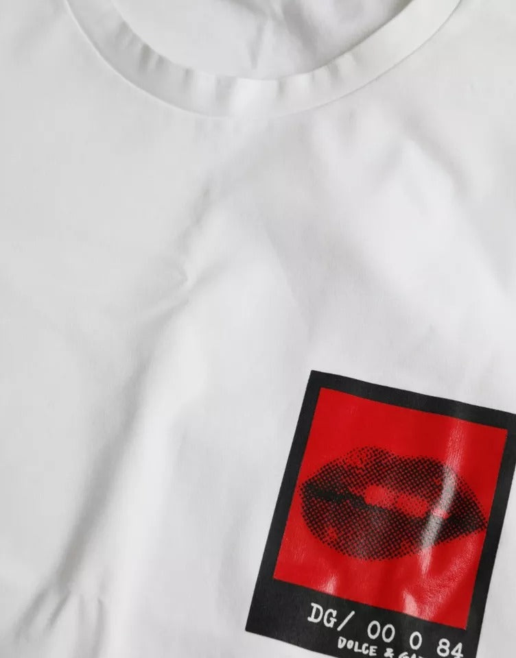 White Red Lips Print Cotton Men T-shirt-Dolce & Gabbana-LabelTerrace.com