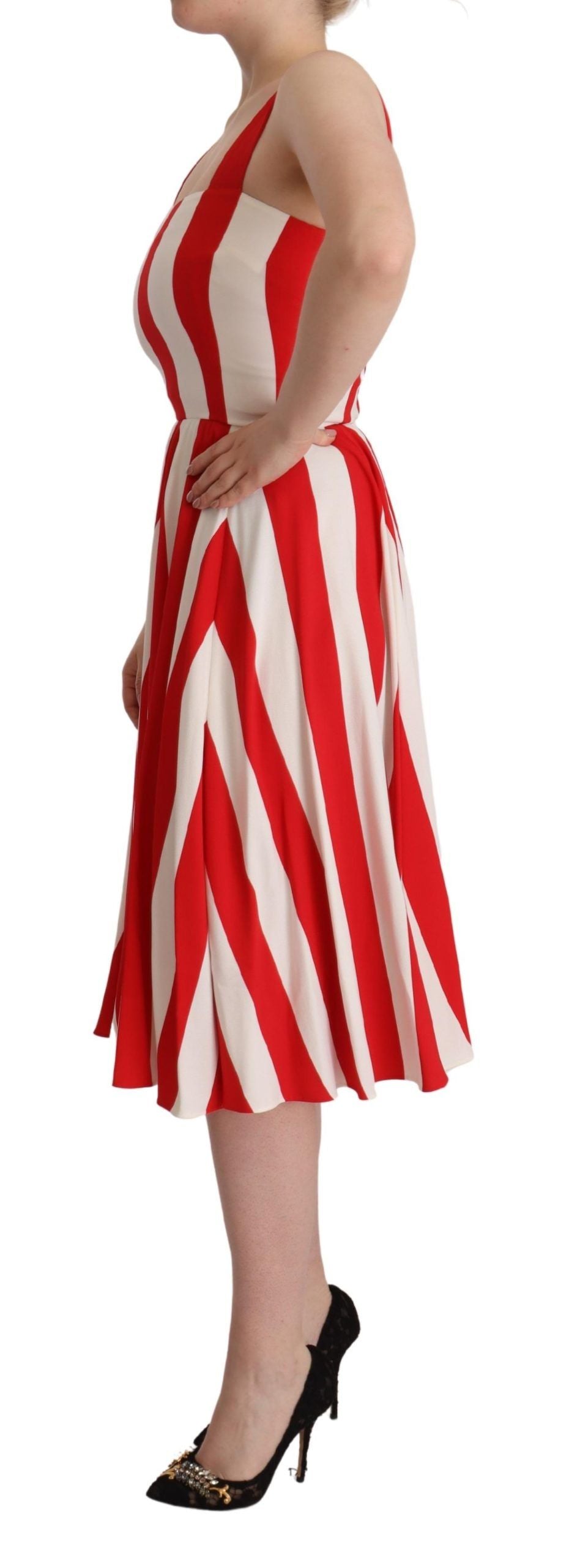 White Red Stretch Shift A-line Gown Dress-Dolce & Gabbana-LabelTerrace.com