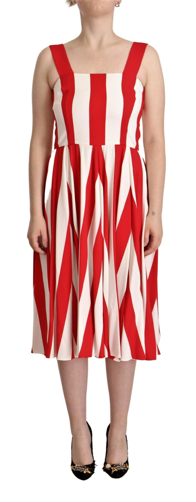 White Red Stretch Shift A-line Gown Dress-Dolce & Gabbana-LabelTerrace.com