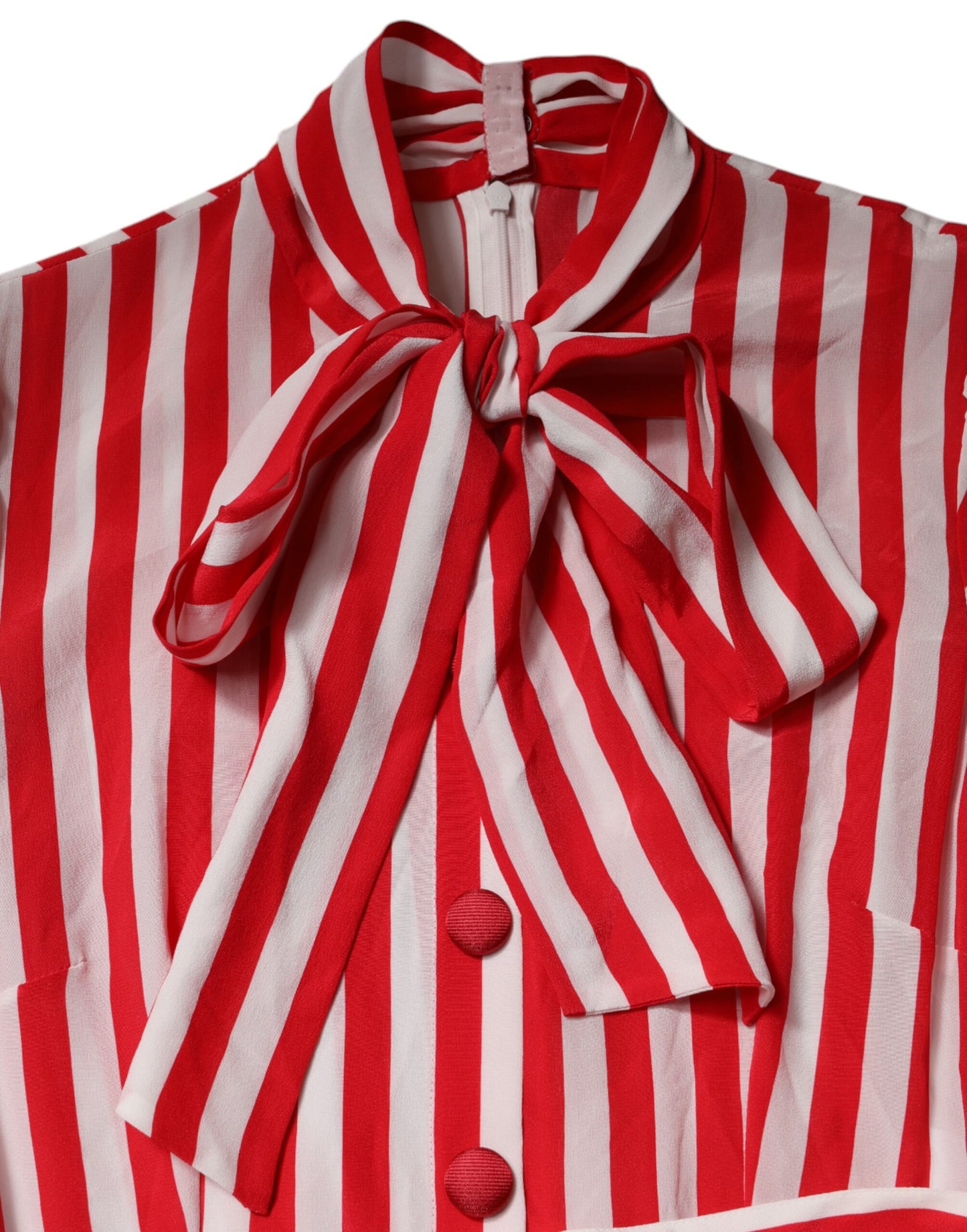 White Red Stripes Long Sleeves Midi Dress-Dolce & Gabbana-LabelTerrace.com