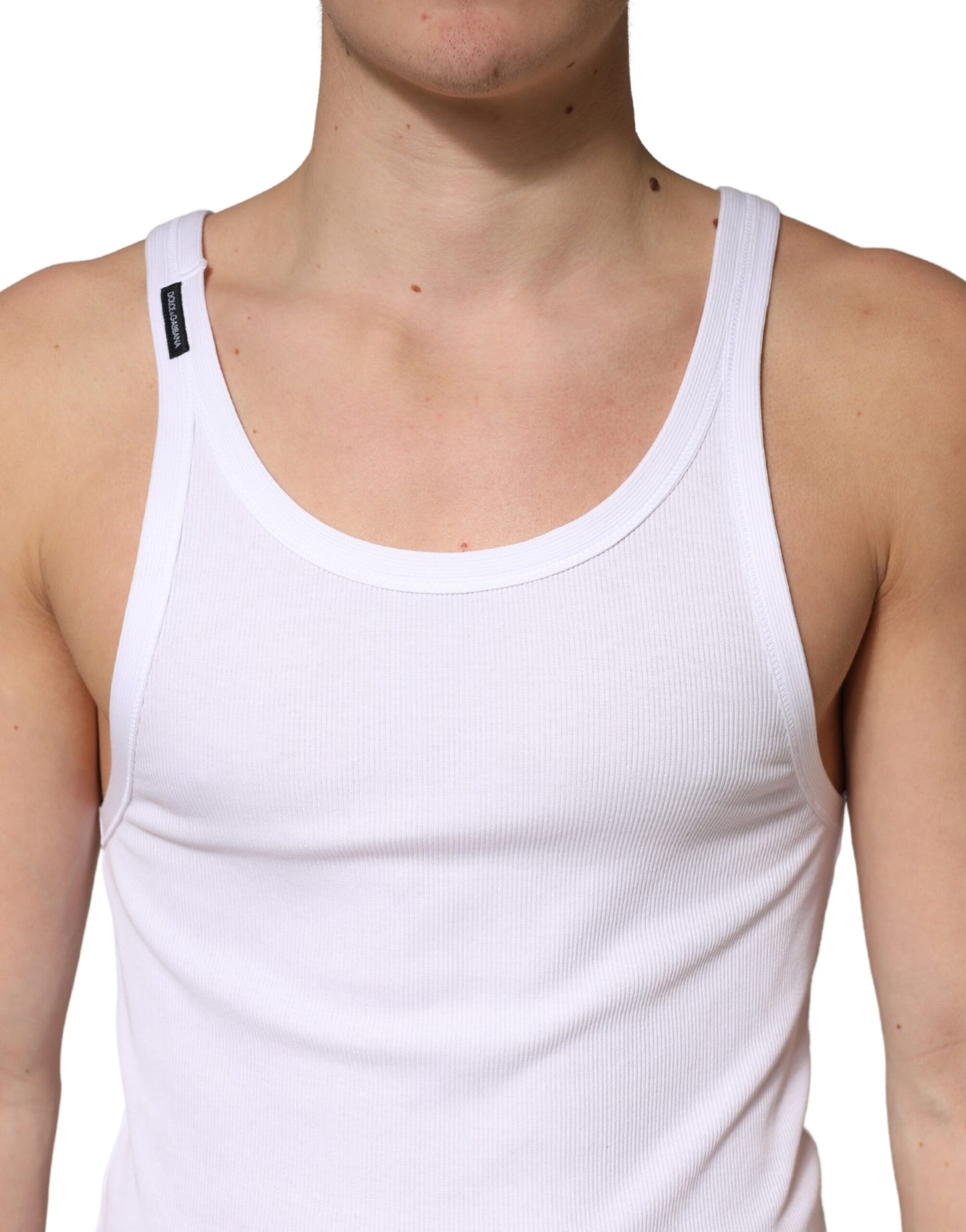 White Ribbed Cotton Sleeveless Tank Top T-shirt