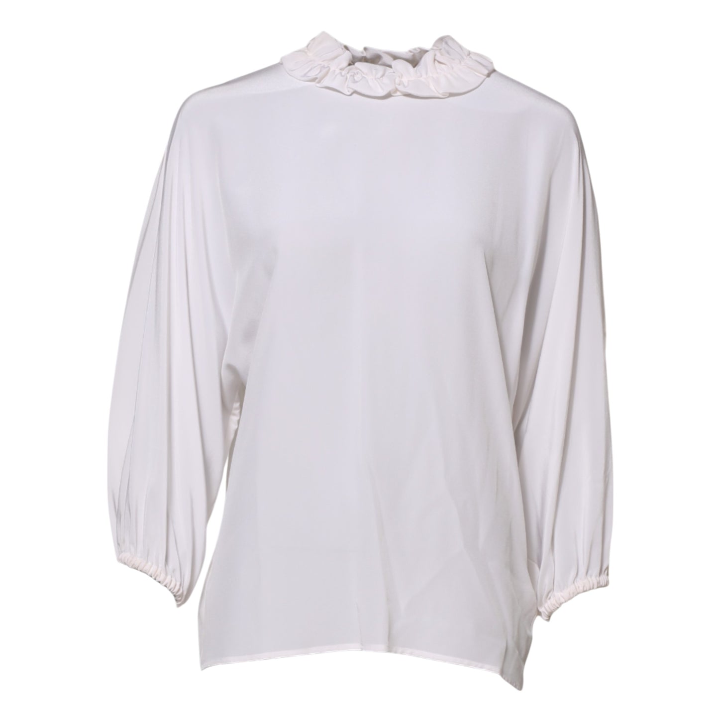 White Ruffled Neckline Blouse Pullover Top-Dolce & Gabbana-LabelTerrace.com