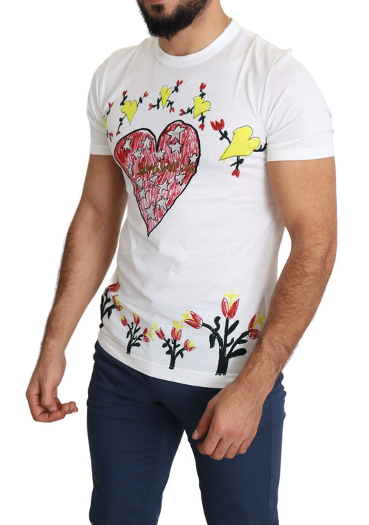 White Saint Valentine Print Cotton Men T-shirt-Dolce & Gabbana-LabelTerrace.com