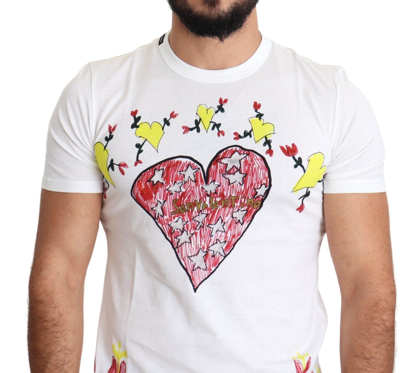 White Saint Valentine Print Cotton Men T-shirt-Dolce & Gabbana-LabelTerrace.com