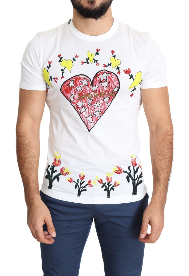 White Saint Valentine Print Cotton Men T-shirt-Dolce & Gabbana-LabelTerrace.com