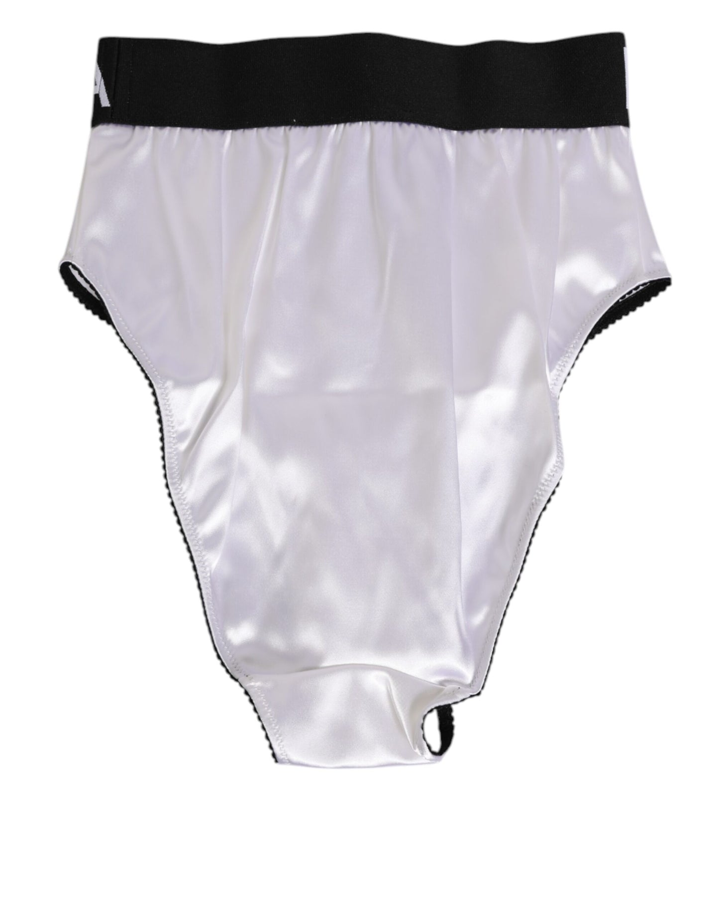 White Satin High-Waist Black Logo Women Underwear-Dolce & Gabbana-LabelTerrace.com