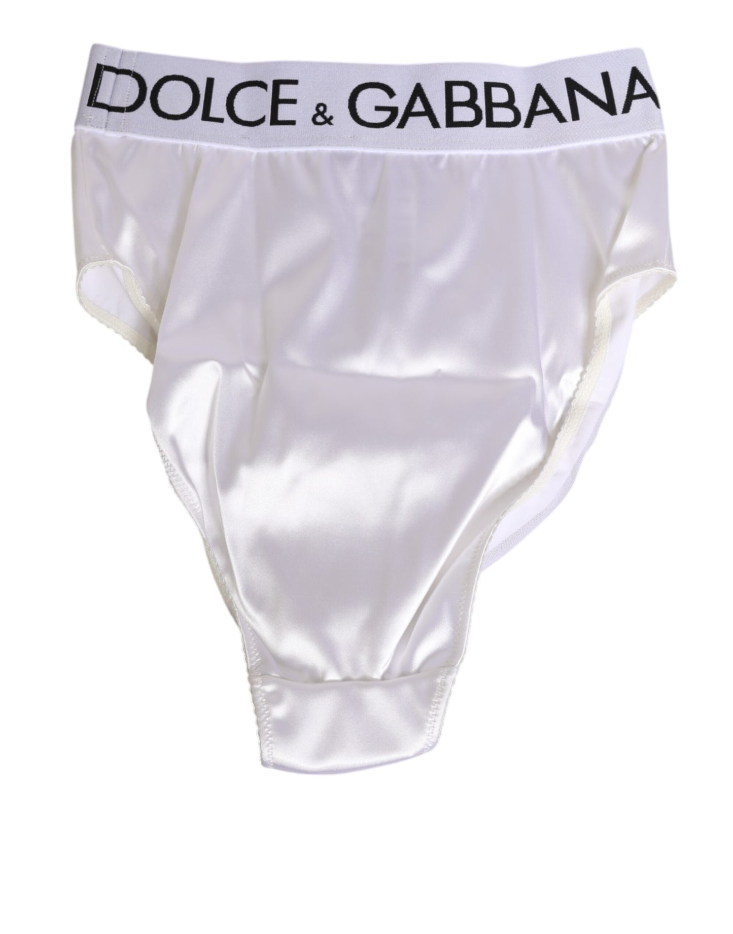 White Satin High-Waist Brief Logo Women Underwear-Dolce & Gabbana-LabelTerrace.com