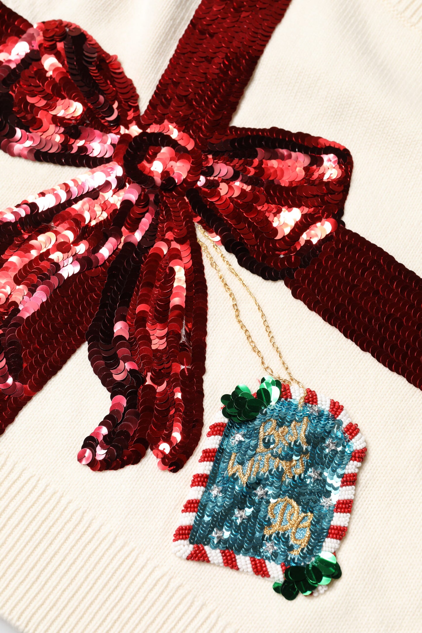 White Sequined Crew Neck Pullover Sweater