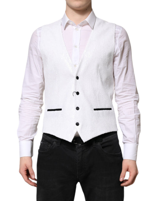 White Sequined Dress Formal Waistcoat Vest-Dolce & Gabbana-LabelTerrace.com