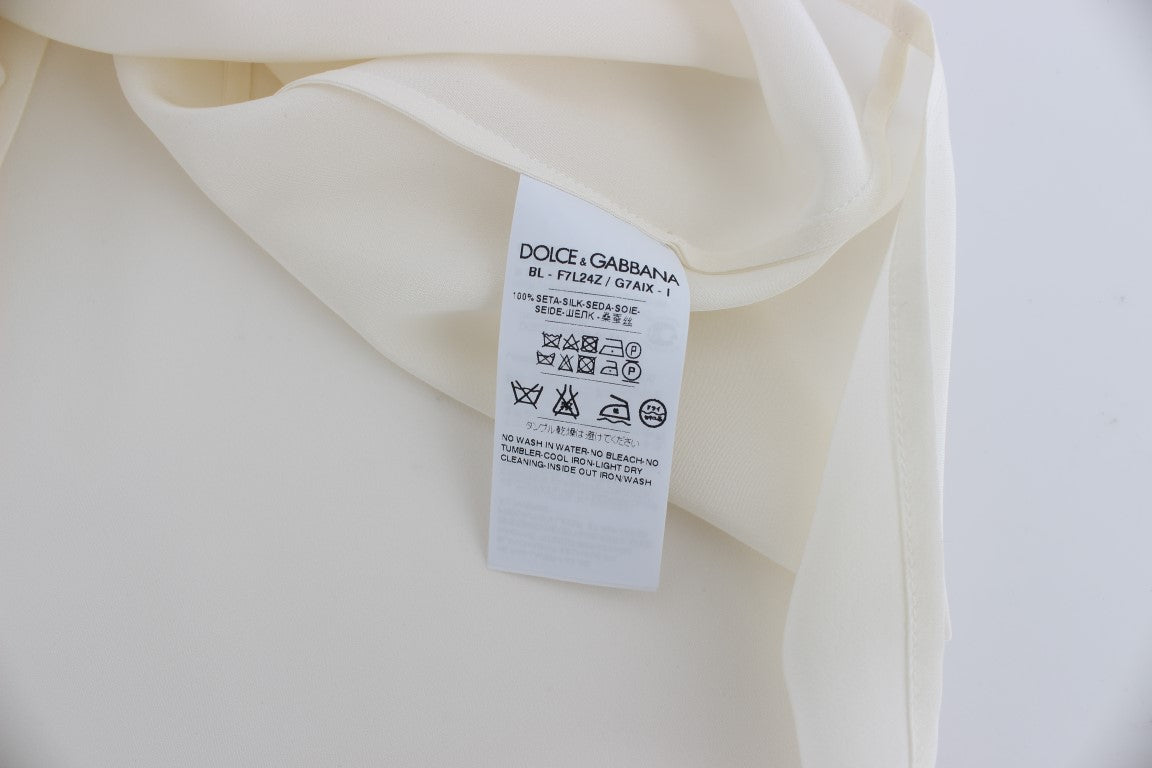 White Sequined Key Silk Blouse T-shirt Top-Dolce & Gabbana-LabelTerrace.com