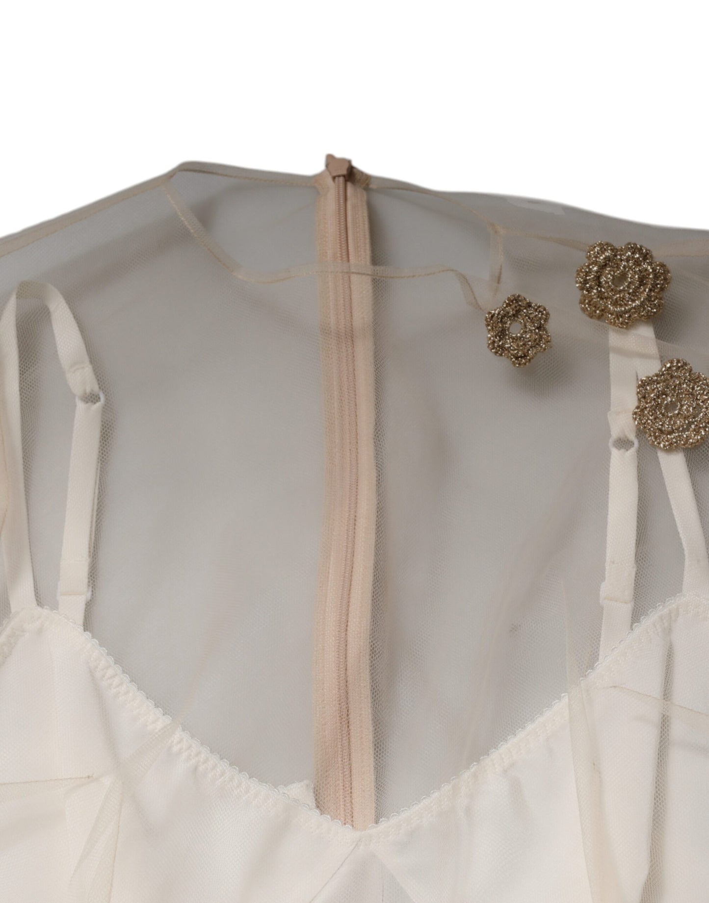 White Sheer Tulle Bustier Bodycon Midi Dress-Dolce & Gabbana-LabelTerrace.com