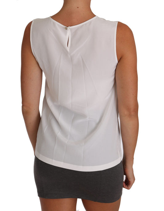 White Silk A-line Sleeveless Blouse T-Shirt Top-Dolce & Gabbana-LabelTerrace.com
