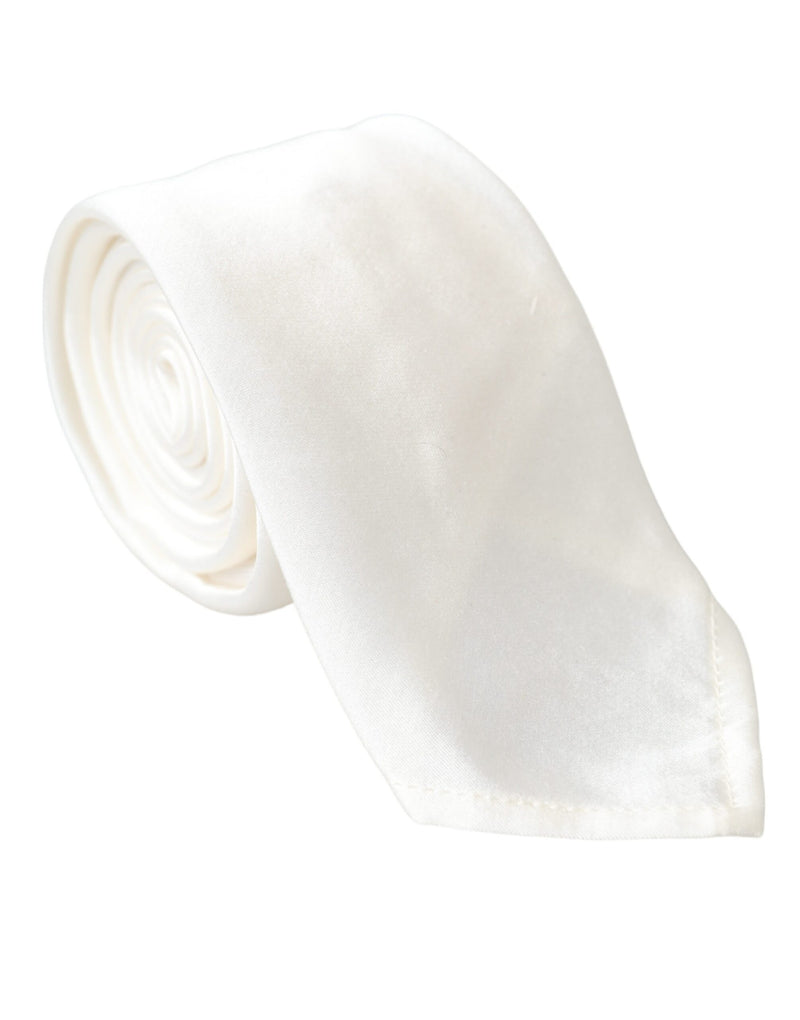 White Silk Blend Adjustable Tie Men-Dolce & Gabbana-LabelTerrace.com