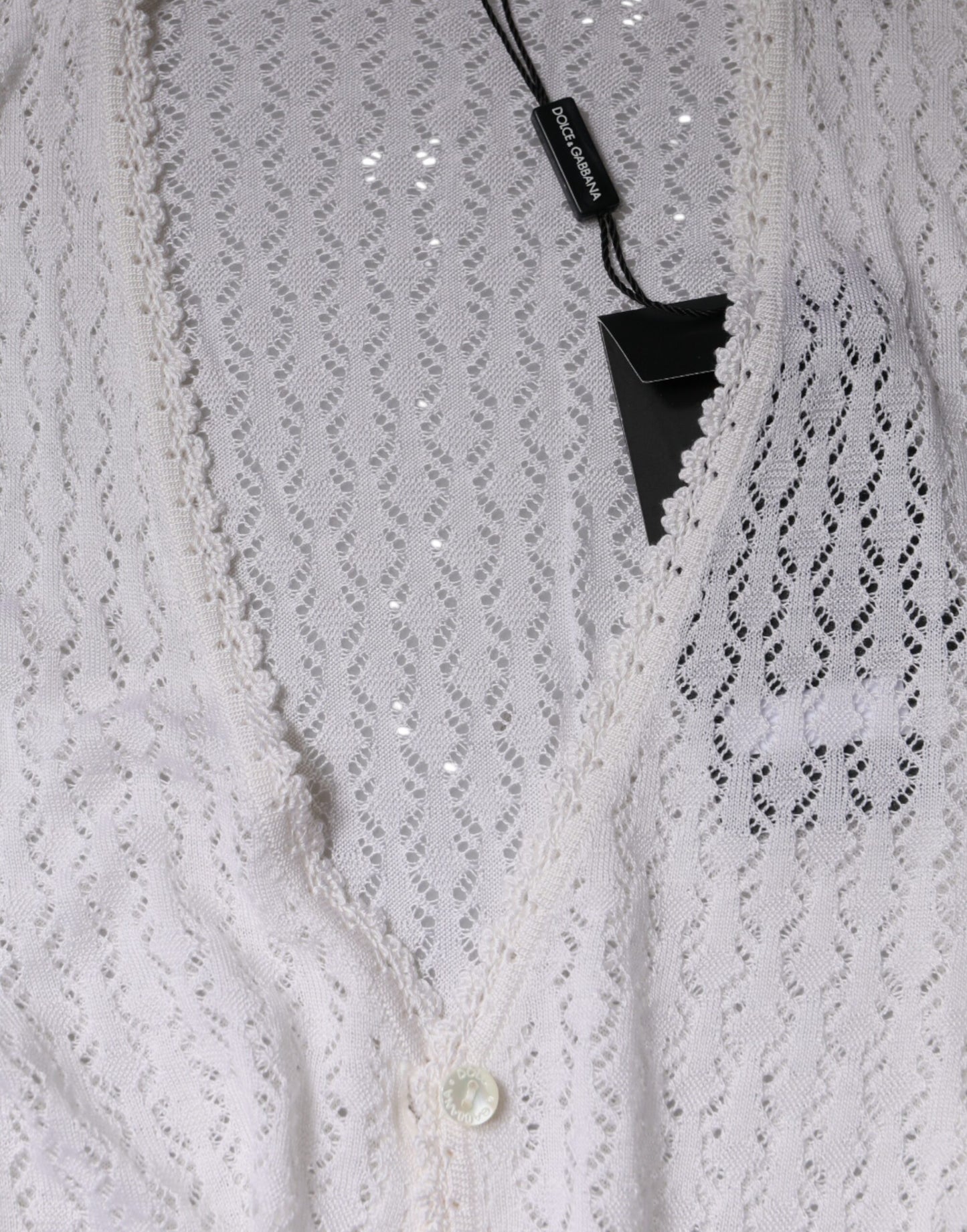 White Silk Button Down Cardigan Sweater-Dolce & Gabbana-LabelTerrace.com
