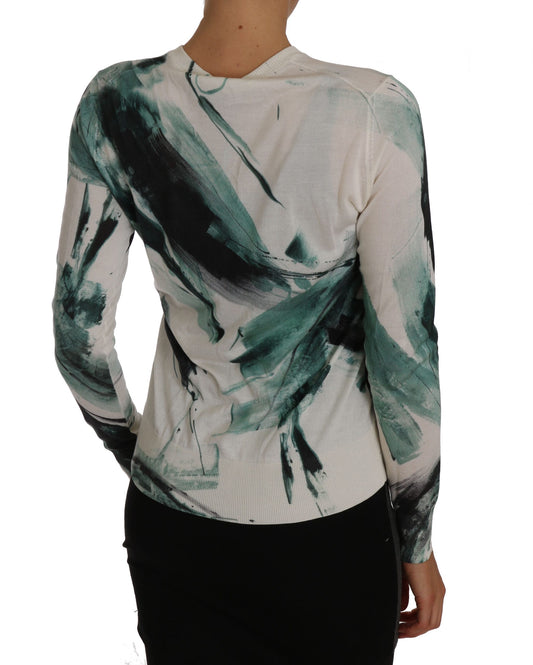 White Silk Cardigan Lightweight Paint Stroke Sweater-Dolce & Gabbana-LabelTerrace.com