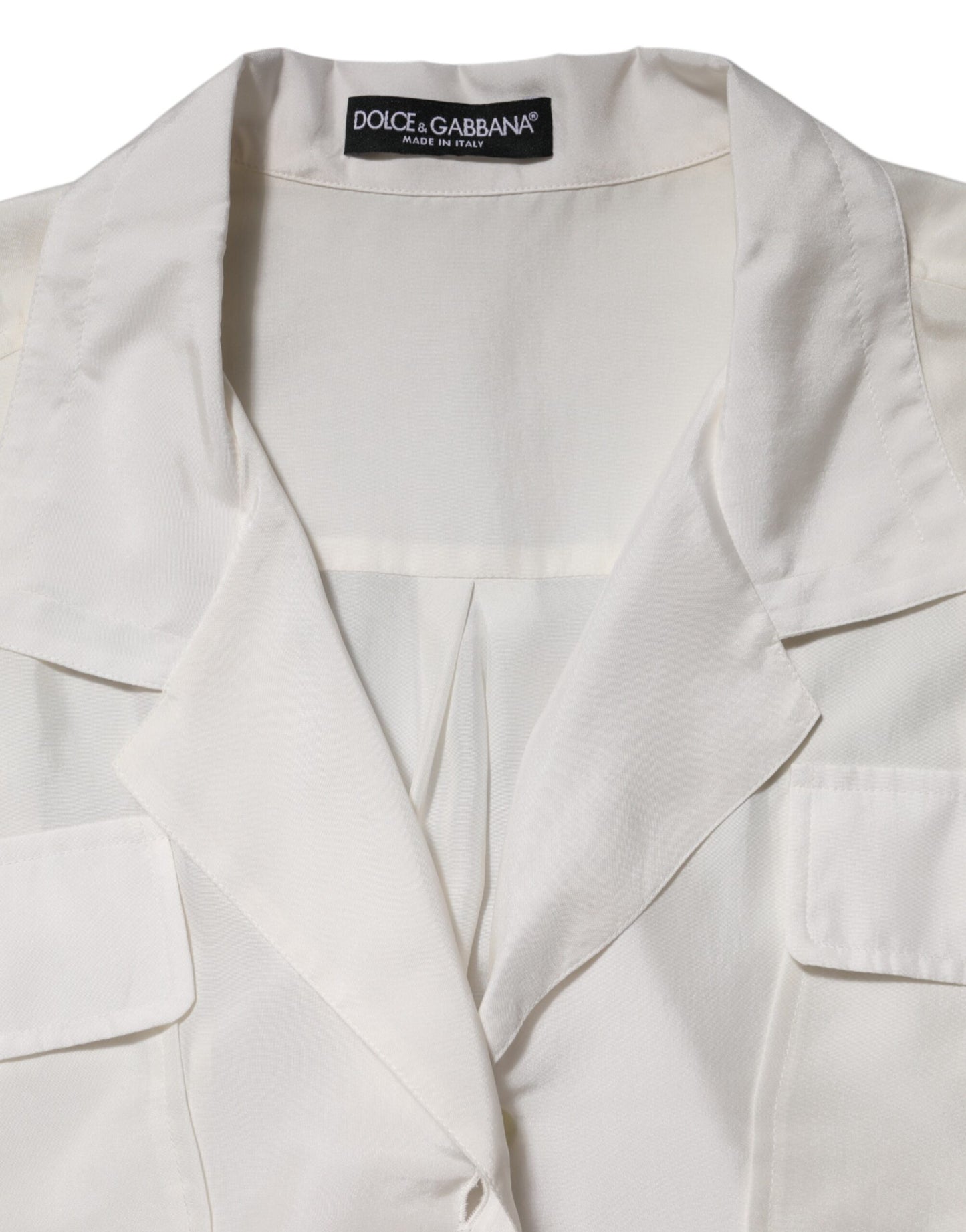 White Silk Collared 3/4 Sleeves Blouse Top-Dolce & Gabbana-LabelTerrace.com