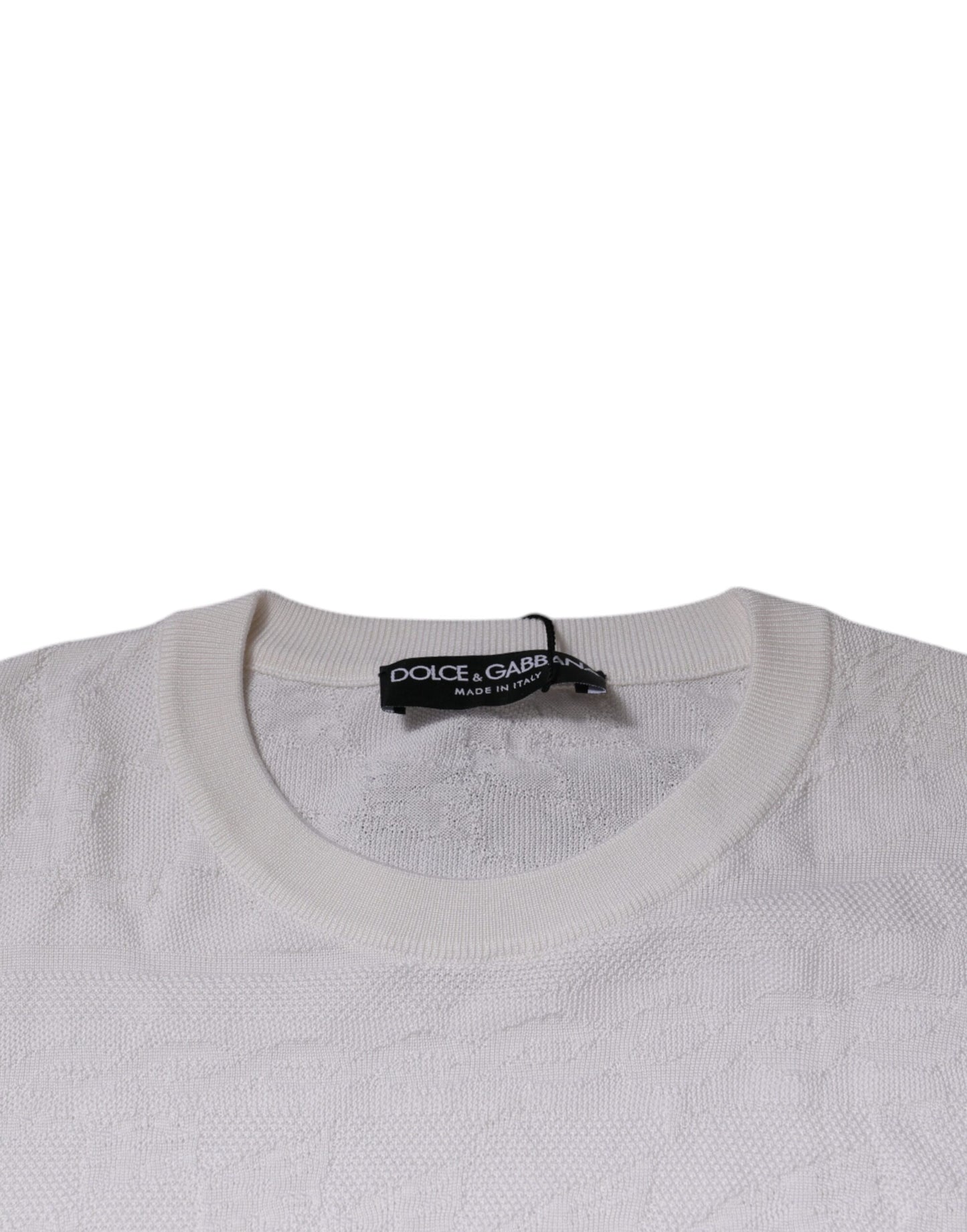 White Silk Crew Neck Men Pullover Sweater-Dolce & Gabbana-LabelTerrace.com