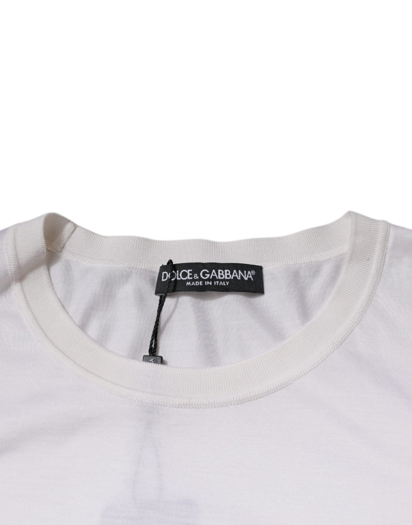 White Silk Crew Neck Men Pullover Sweater-Dolce & Gabbana-LabelTerrace.com