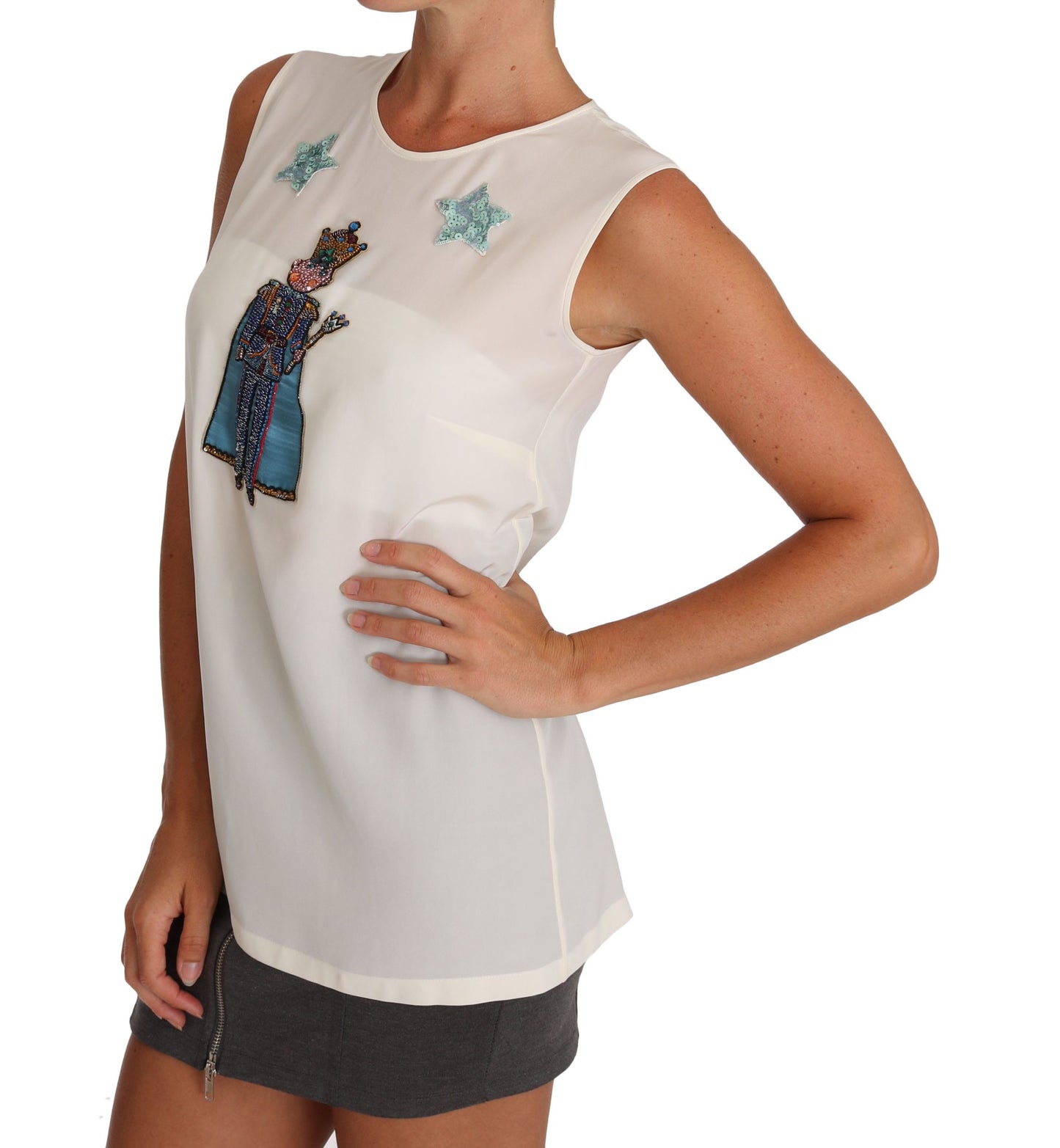 White Silk Crystal Sequined Fairy T-shirt-Dolce & Gabbana-LabelTerrace.com