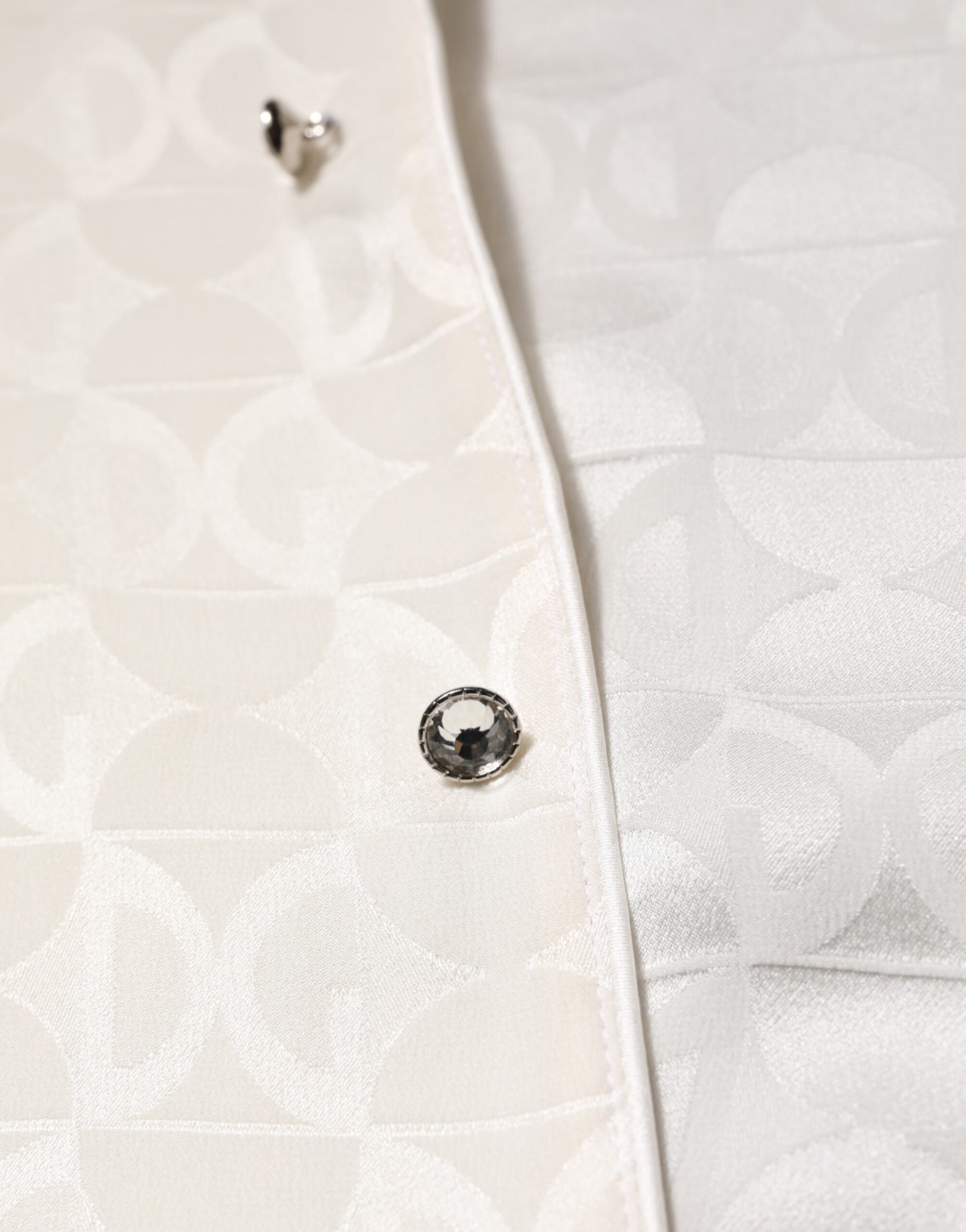 White Silk DG Logo Print Long Sleeves Shirt-Dolce & Gabbana-LabelTerrace.com