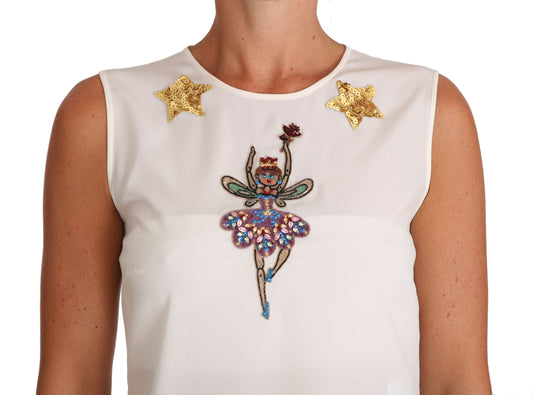 White Silk Embellished Crystal Sequin Fairy Top-Dolce & Gabbana-LabelTerrace.com