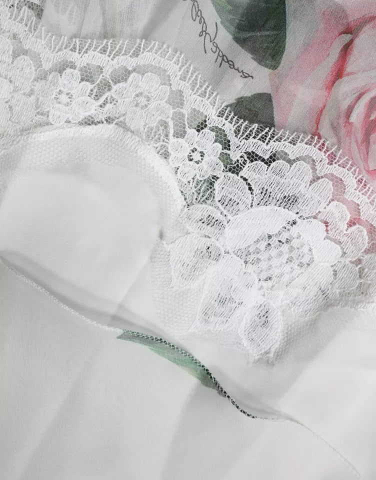 White Silk Floral Print A-line Midi Dress-Dolce & Gabbana-LabelTerrace.com