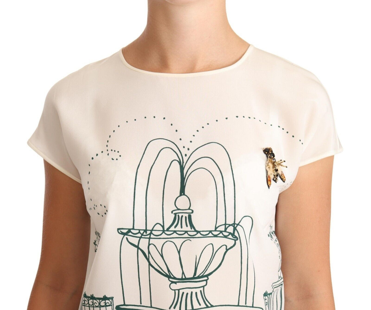 White Silk Garden Fountain T-Shirt Blouse-Dolce & Gabbana-LabelTerrace.com