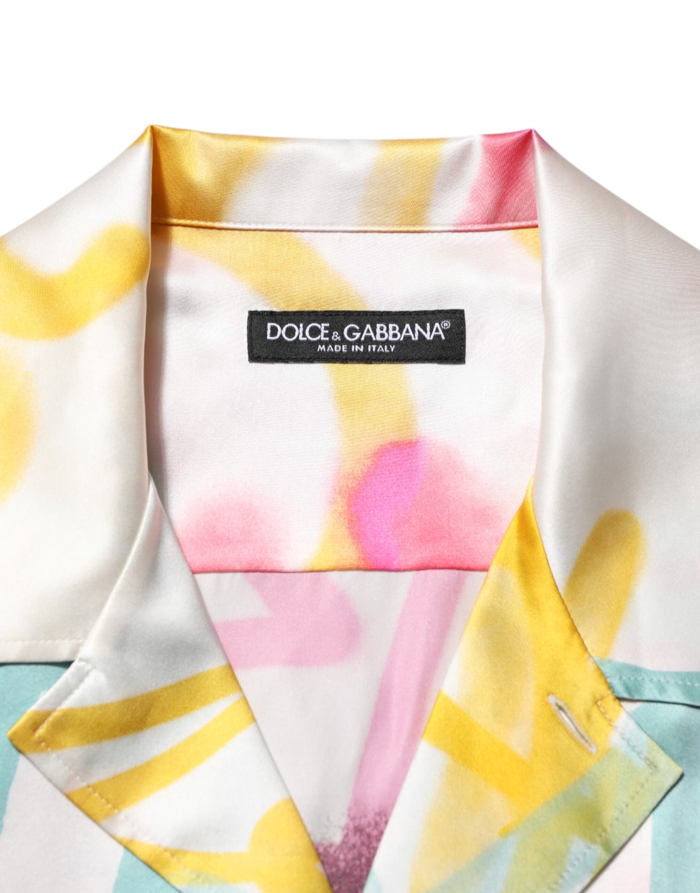 White Silk Hawaiian Graffiti Print Men Casual Shirt-Dolce & Gabbana-LabelTerrace.com