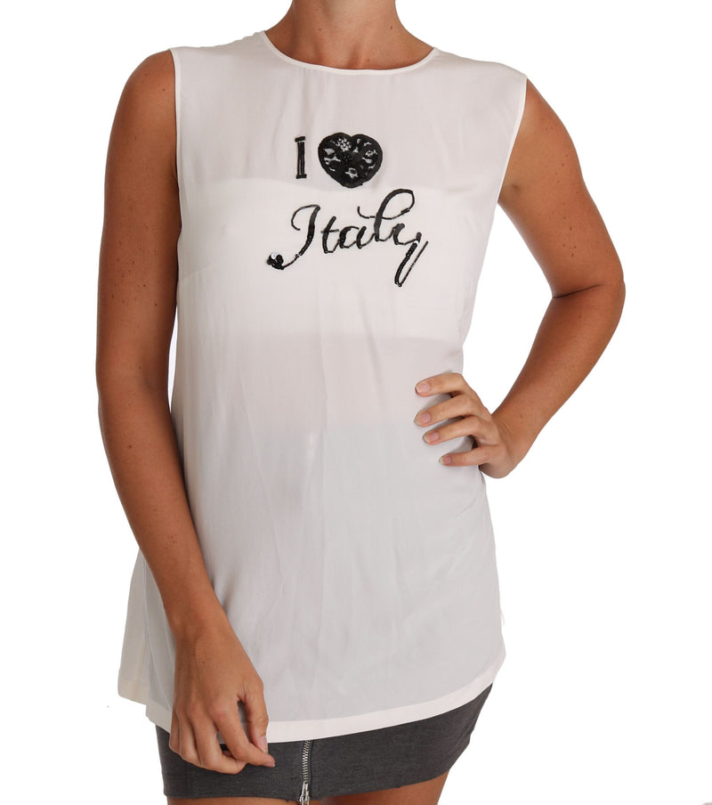White Silk I LOVE ITALY Cami T-shirt-Dolce & Gabbana-LabelTerrace.com