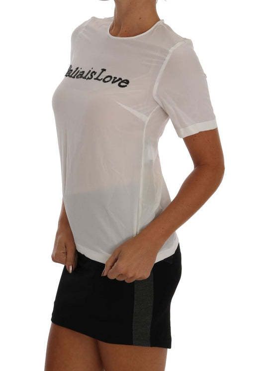 White Silk ITALIA IS LOVE Blouse T-shirt-Dolce & Gabbana-LabelTerrace.com