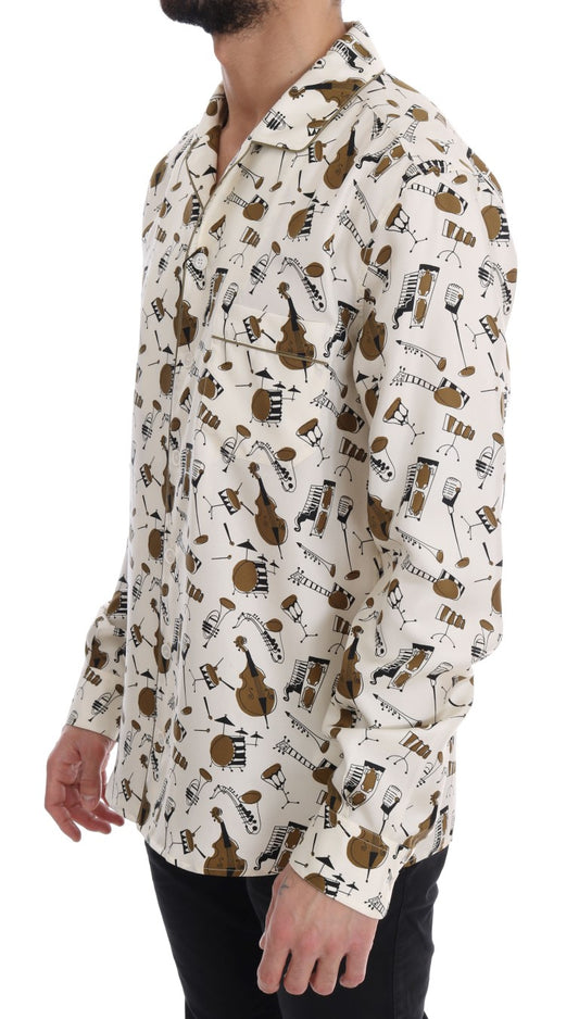 White Silk JAZZ Motive Print Shirt-Dolce & Gabbana-LabelTerrace.com