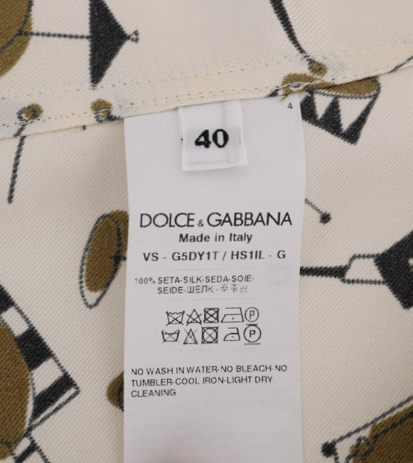 White Silk JAZZ Motive Print Shirt-Dolce & Gabbana-LabelTerrace.com