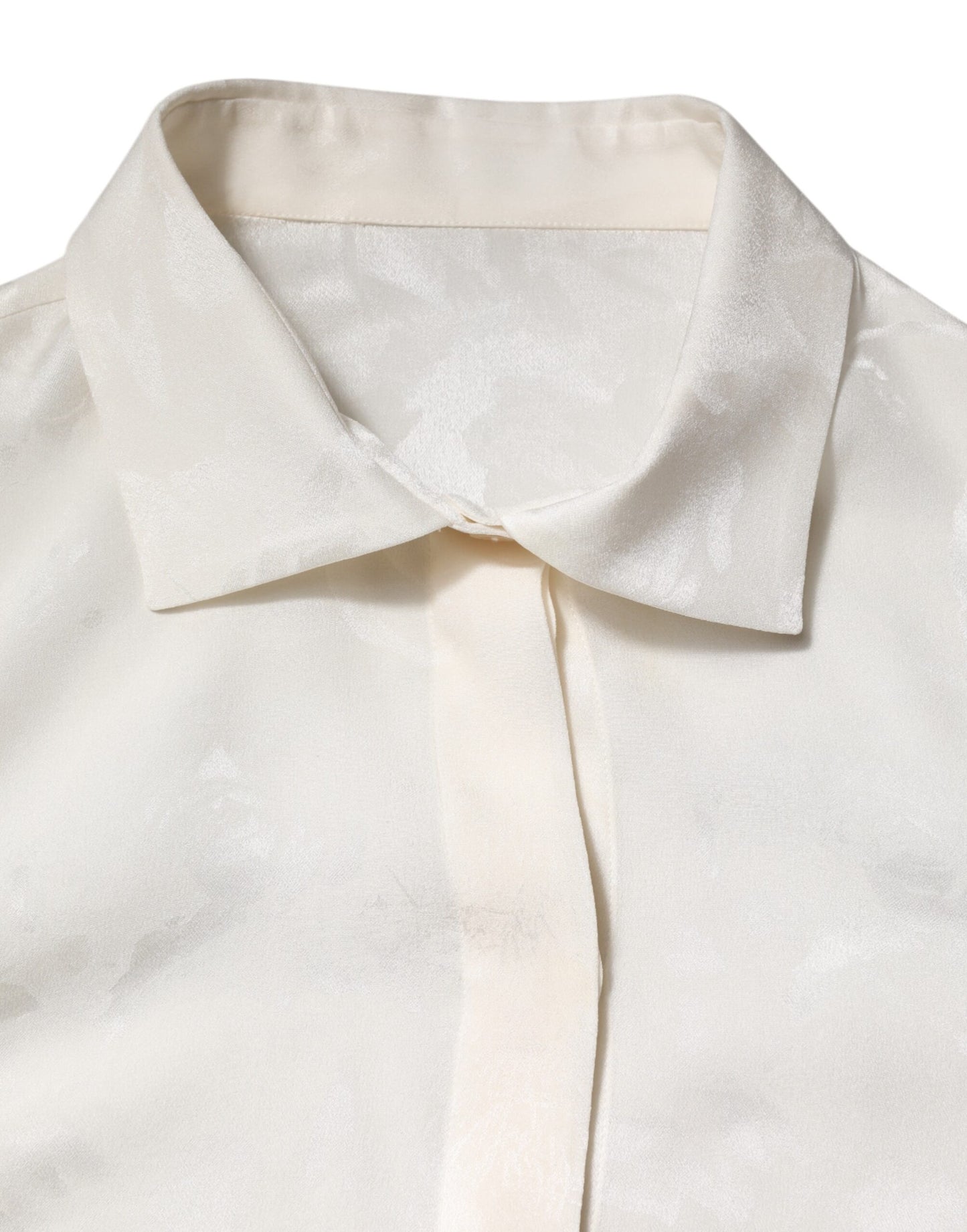 White Silk Long Sleeves Collared Shirt Top-Dolce & Gabbana-LabelTerrace.com