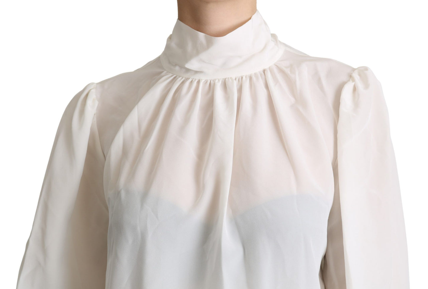 White Silk Pussy Bow Long Sleeved Top Blouse-Dolce & Gabbana-LabelTerrace.com