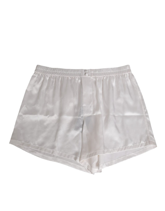White Silk Satin Elastic Men Boxer Short Swimwear-Dolce & Gabbana-LabelTerrace.com